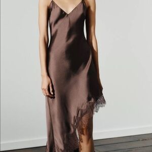 zara satin lace midi dress